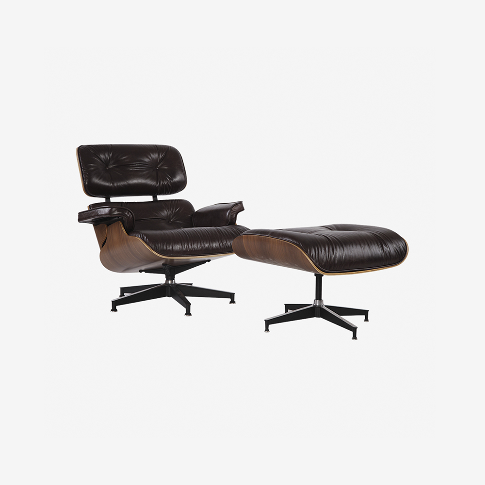 Emma Lounge Chair and Ottoman – Vintage Brown Walnut